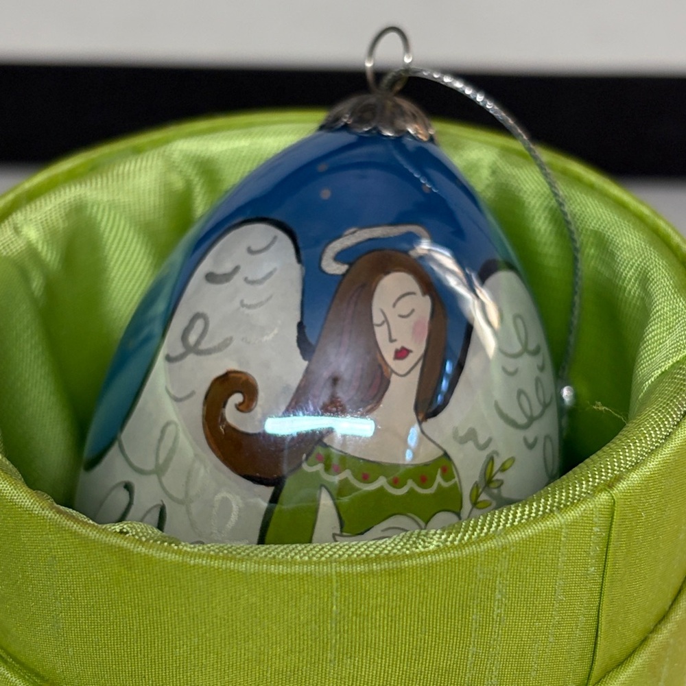 Li Bien Vintage Christmas Teardrop Glass Ornament 5" Angel Holding Dove 2006